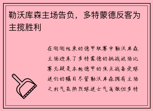 勒沃库森主场告负，多特蒙德反客为主揽胜利